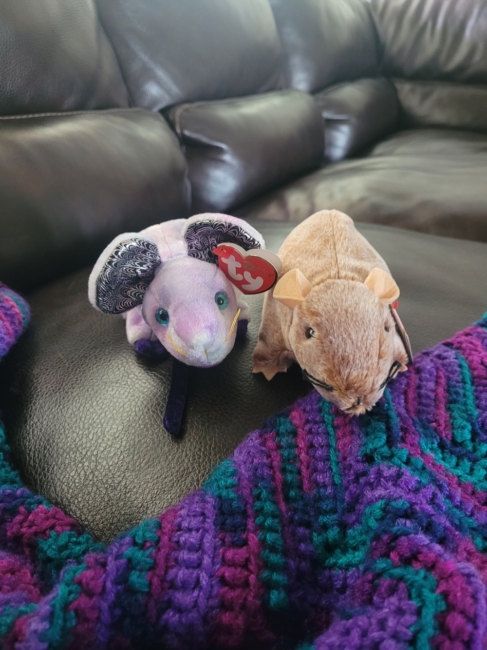 Ty Purple Rat Zodiac and Brown Mouse Plush Duo